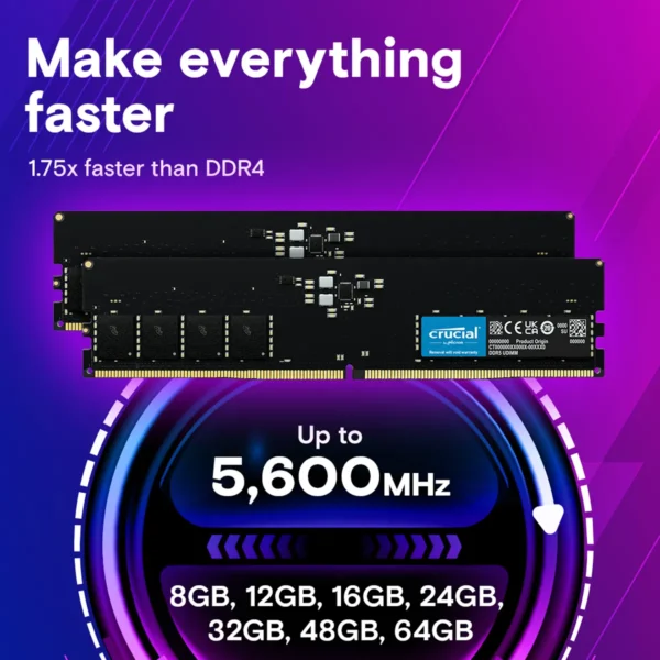 رم کامپیوتر کروشیال CRUCIAL Ram PC DDR5 32GB 5600MHz PC5-325600